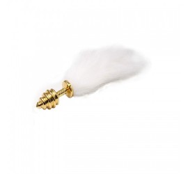 Анальная пробка с хвостиком рельефная Anal Plug White Tail Gold S